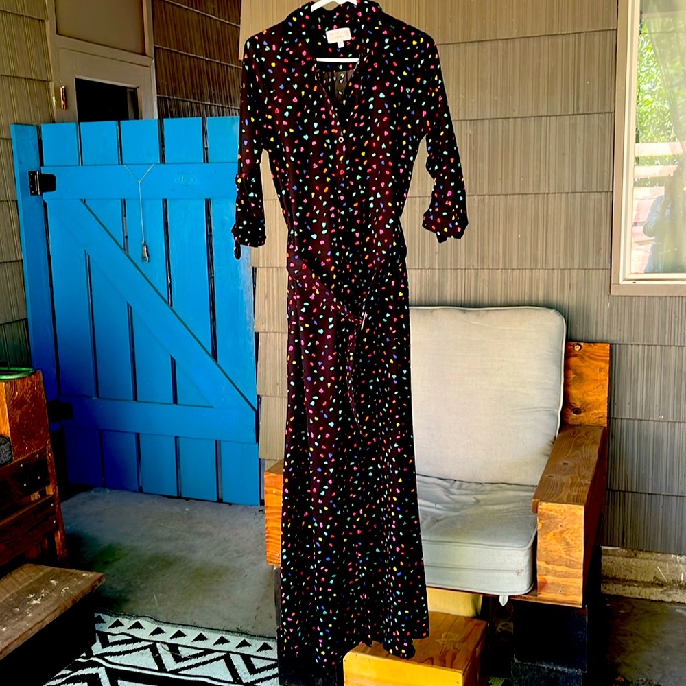 Black Polka-dot 3/4-sleeve Maxi Dress - Size 12 (med/large)